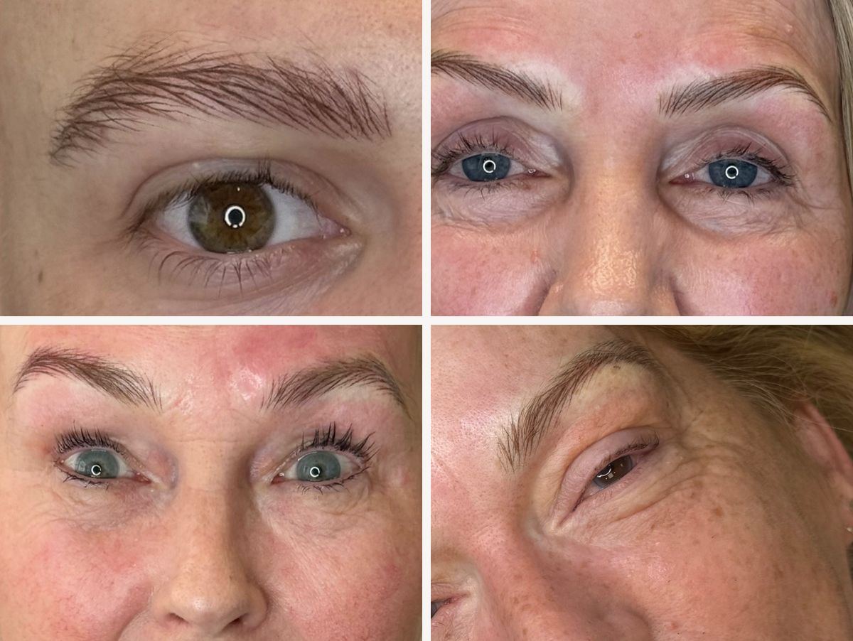 Four different clients with natural hair-stroke brows