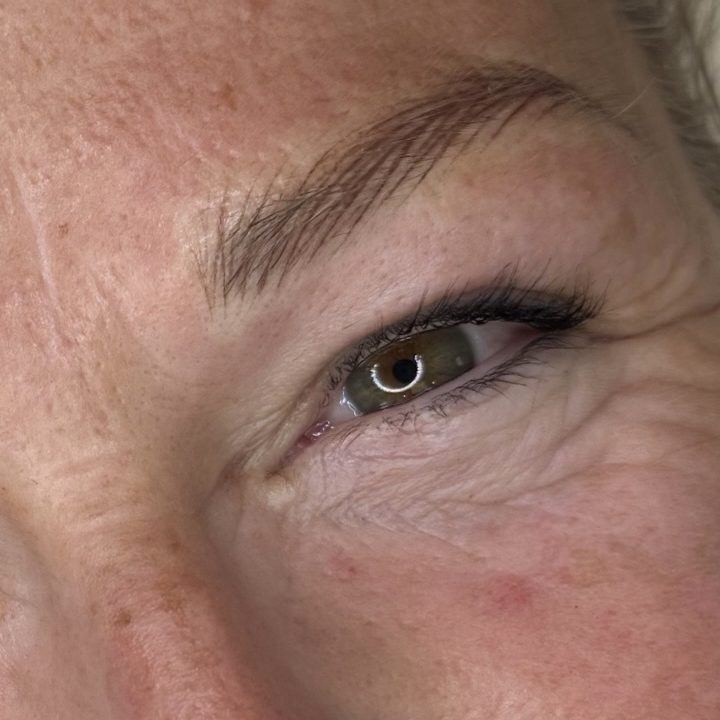 Close-up of a hair-stroke brow above the eye